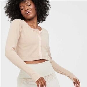 Aerie Button Front Long Sleeve Crop Top